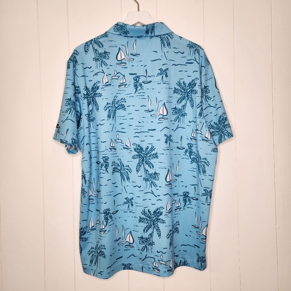 Bad Birdie Blue The Castaway Print Short Sleeve Polo Shirt - Picture 5 of 6